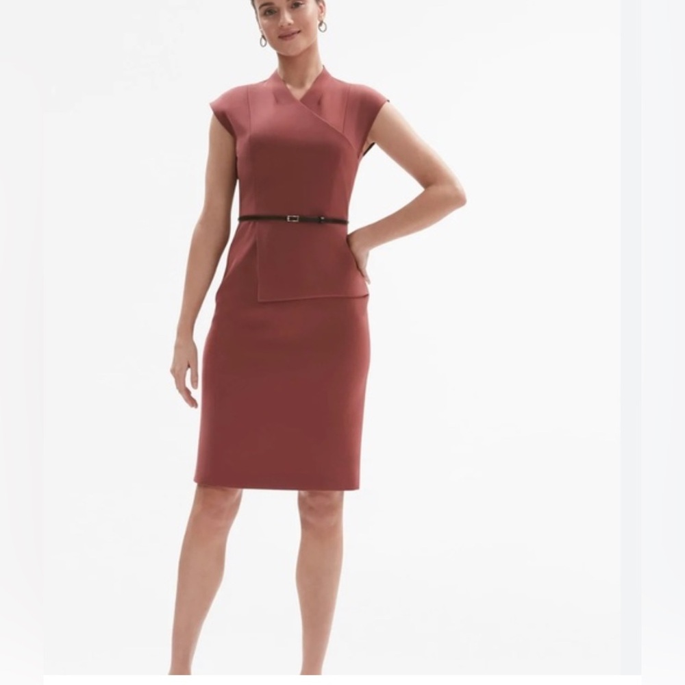 MM.LaFleur Elecia Dress Stretch Twill Sheath in Brick Red Size 12